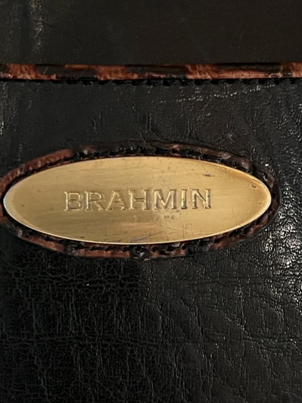 Vintage Brahmin Arno Tote bag, Tuscan collection, black with Pecan croc trim - Picture 3 of 16